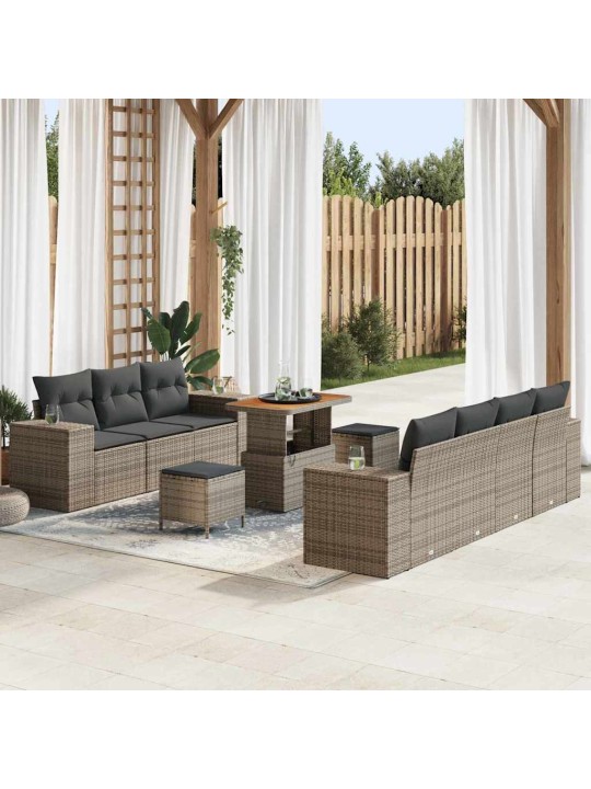 Dārza dīvānu komplekts 10 pcs pelēka 90 x 55 x 71 cm