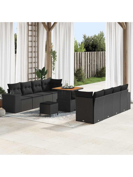 Dārza dīvānu komplekts ar spilvenu 11 pcs melna 80 x 80 x 71 cm