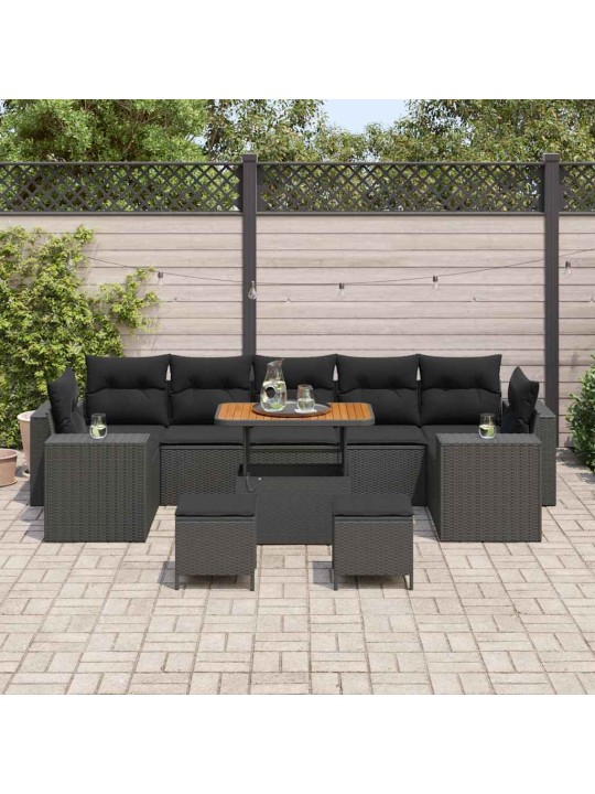 Dārza dīvānu komplekts ar spilvenu 10 pcs melna 90 x 55 x 71 cm