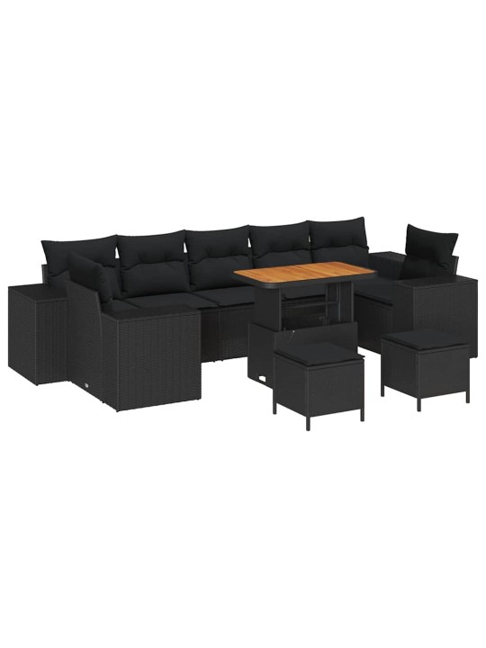 Dārza dīvānu komplekts ar spilvenu 10 pcs melna 90 x 55 x 71 cm