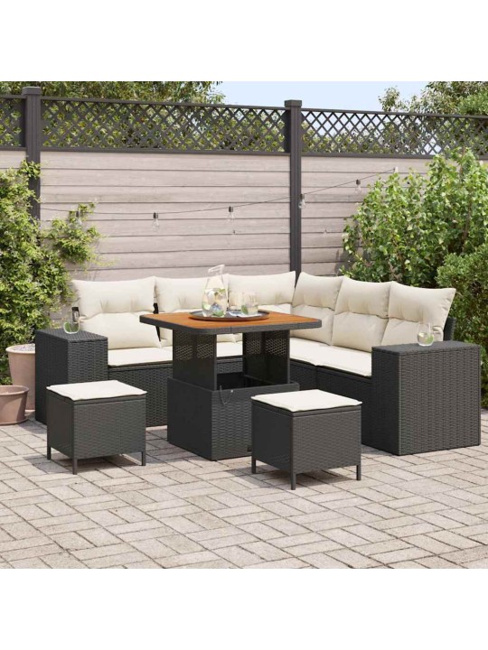 Dārza dīvānu komplekts 8 pcs melns un krēmkrāsa 80 x 80 x 71 cm