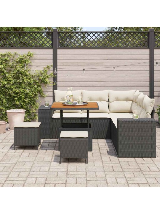 Dārza dīvānu komplekts 8 pcs melns un krēmkrāsa 80 x 80 x 71 cm