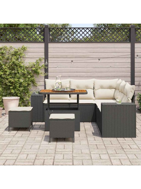 Dārza dīvānu komplekts 8 pcs melns un krēmkrāsa 90 x 55 x 71 cm