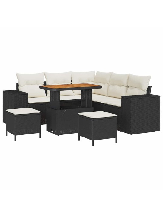 Dārza dīvānu komplekts 8 pcs melns un krēmkrāsa 90 x 55 x 71 cm