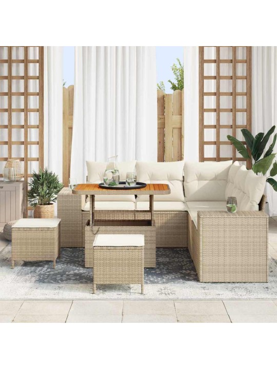 Dārza dīvānu komplekts 8 pcs bēšs un krēms 90 x 55 x 71 cm