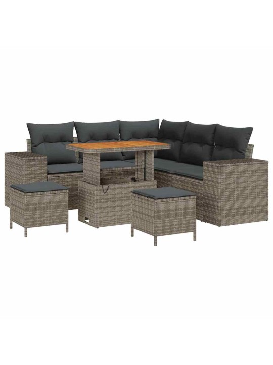 Dārza dīvānu komplekts ar spilvenu 8 pcs pelēka 90 x 55 x 71 cm