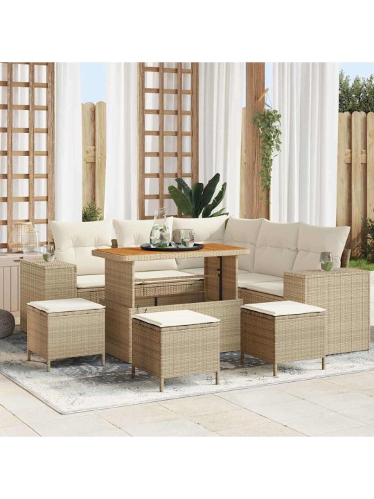 Dārza dīvānu komplekts 9 pcs bēšs un krēms 110 x 55 x 71 cm