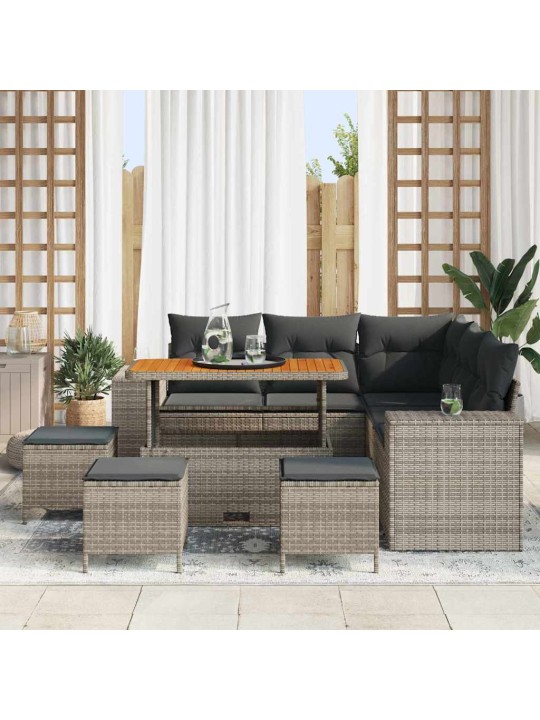 Dārza dīvānu komplekts 9 pcs pelēka 110 x 55 x 71 cm