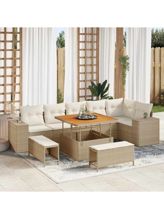 Dārza dīvānu komplekts 9 pcs bēšs un krēms 100 x 100 x 71 cm
