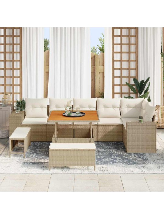 Dārza dīvānu komplekts 9 pcs bēšs un krēms 100 x 100 x 71 cm