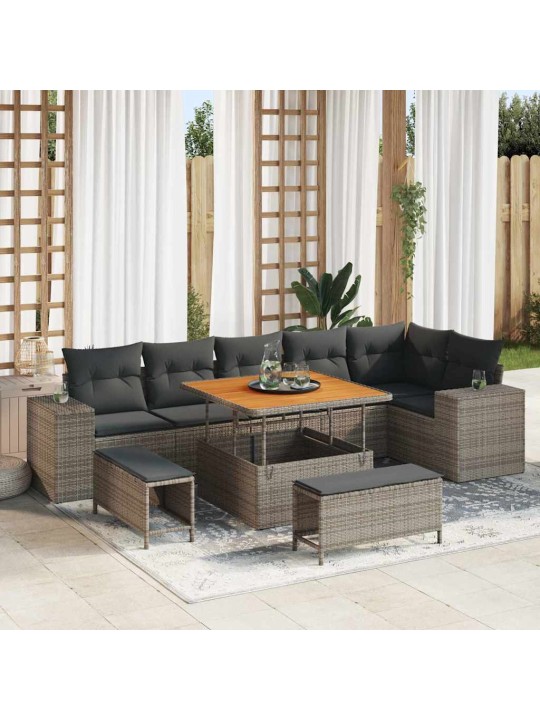 Dārza dīvānu komplekts 9 pcs pelēka 100 x 100 x 71 cm