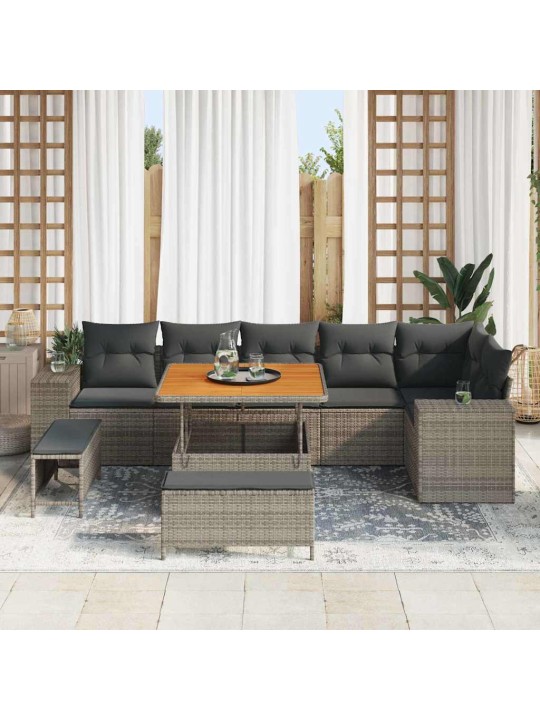Dārza dīvānu komplekts 9 pcs pelēka 100 x 100 x 71 cm
