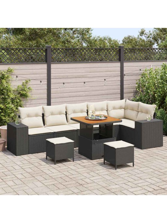 Dārza dīvānu komplekts 9 pcs melns un krēmkrāsa 80 x 80 x 71 cm