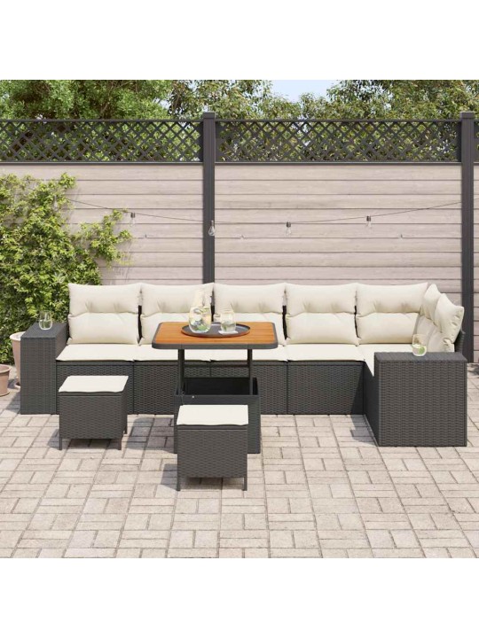 Dārza dīvānu komplekts 9 pcs melns un krēmkrāsa 80 x 80 x 71 cm