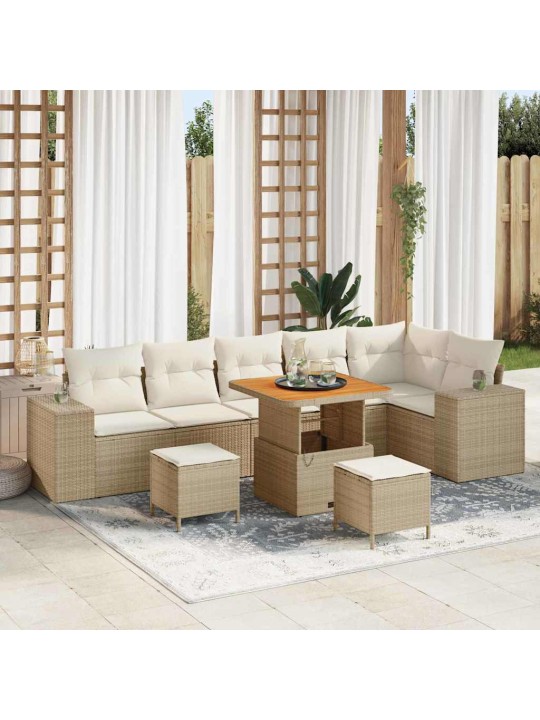 Dārza dīvānu komplekts 9 pcs bēšs un krēms 80 x 80 x 71 cm