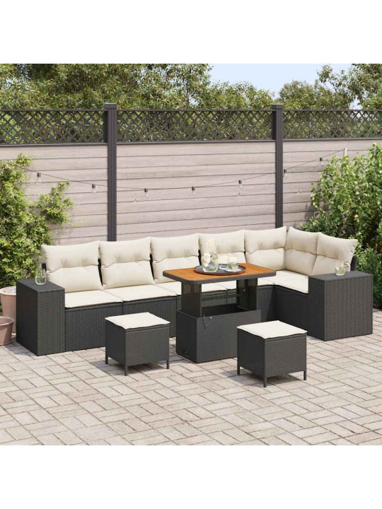 Dārza dīvānu komplekts 9 pcs melns un krēmkrāsa 90 x 55 x 71 cm