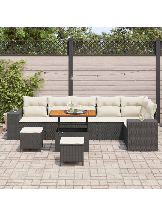 Dārza dīvānu komplekts 9 pcs melns un krēmkrāsa 90 x 55 x 71 cm