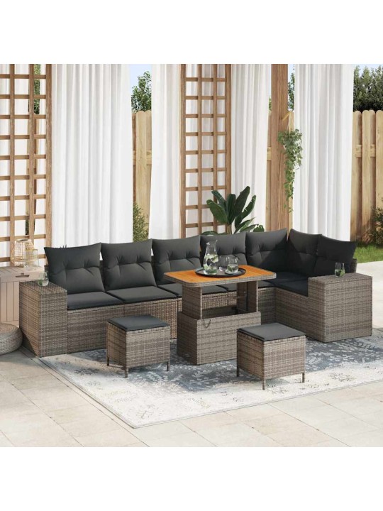 Dārza dīvānu komplekts ar spilvenu 9 pcs pelēka 90 x 55 x 71 cm