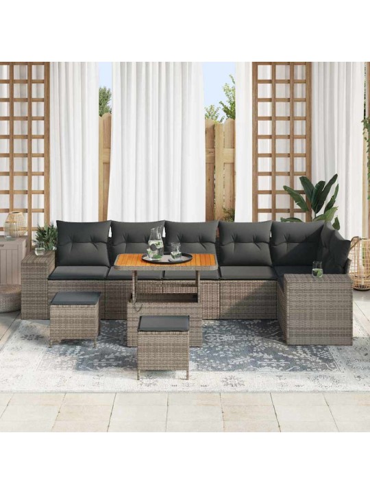 Dārza dīvānu komplekts ar spilvenu 9 pcs pelēka 90 x 55 x 71 cm