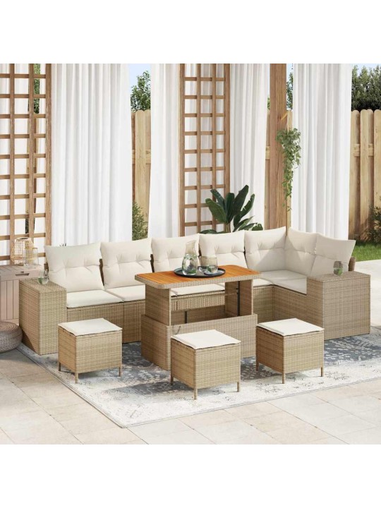Dārza dīvānu komplekts 10 pcs bēšs un krēms 110 x 55 x 71 cm