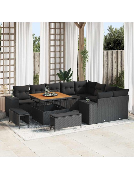 Dārza dīvānu komplekts 12 pcs melna 100 x 100 x 71 cm