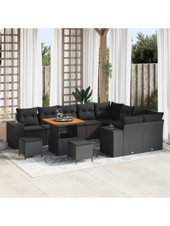 Dārza dīvānu komplekts ar spilvenu 12 pcs melna 80 x 80 x 71 cm