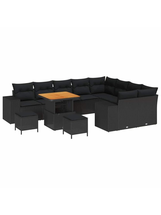 Dārza dīvānu komplekts ar spilvenu 12 pcs melna 80 x 80 x 71 cm