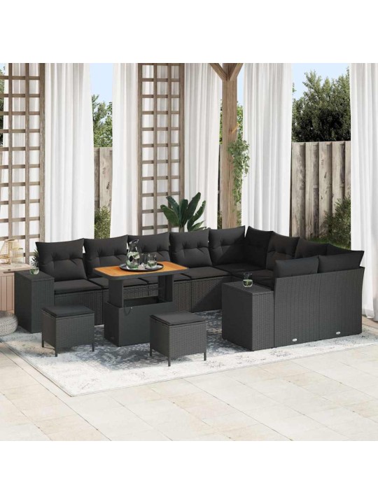 Dārza dīvānu komplekts ar spilvenu 12 pcs melna 90 x 55 x 71 cm