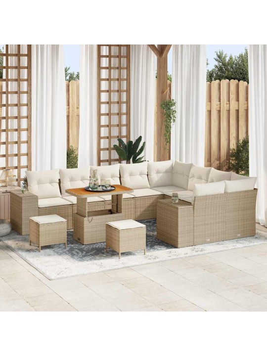 Dārza dīvānu komplekts 12 pcs bēšs un krēms 90 x 55 x 71 cm