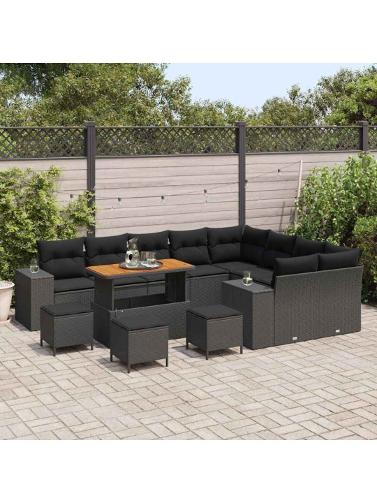 Dārza dīvānu komplekts 13 pcs melna 110 x 55 x 71 cm
