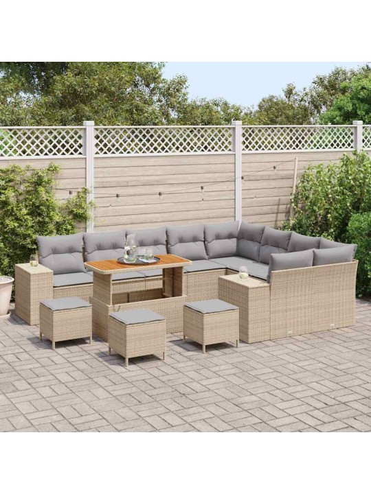 Dārza dīvānu komplekts ar spilvenu 13 pcs bēša un gaiši pelēka