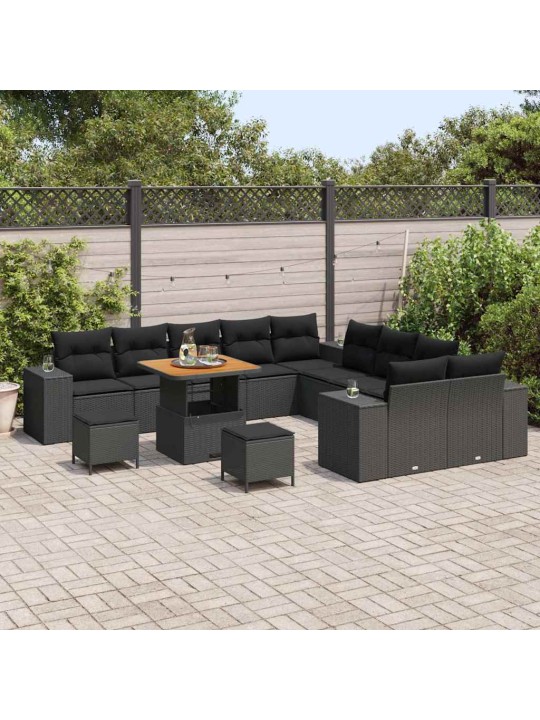Dārza dīvānu komplekts ar spilvenu 13 pcs melna 80 x 80 x 71 cm