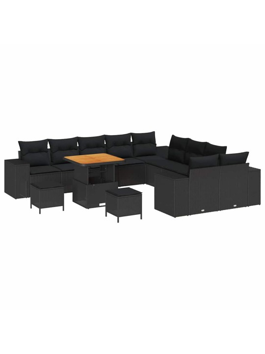 Dārza dīvānu komplekts ar spilvenu 13 pcs melna 80 x 80 x 71 cm