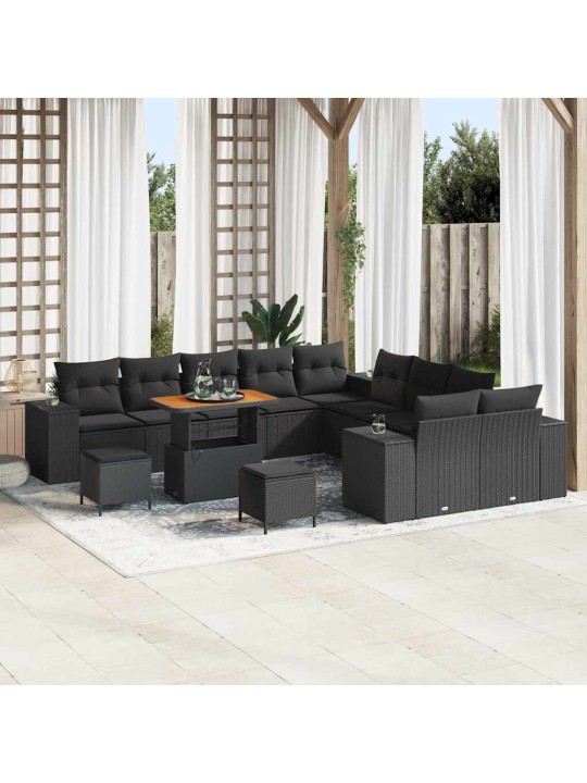 Dārza dīvānu komplekts ar spilvenu 13 pcs melna 90 x 55 x 71 cm