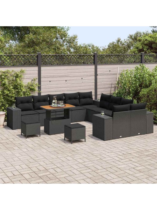 Dārza dīvānu komplekts ar spilvenu 13 pcs melna 90 x 55 x 71 cm