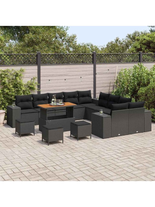 Dārza dīvānu komplekts 14 pcs melna 110 x 55 x 71 cm