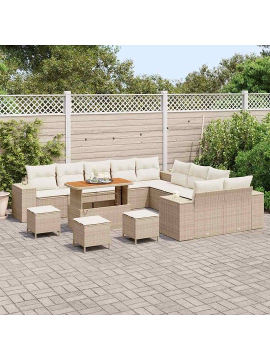Dārza dīvānu komplekts 14 pcs bēšs un krēms 110 x 55 x 71 cm