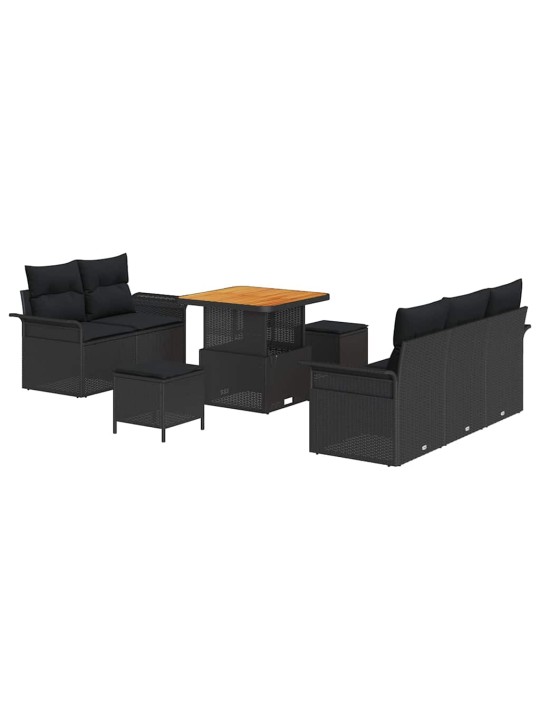 Dārza dīvānu komplekts ar spilvenu 8 pcs melna 80 x 80 x 71 cm