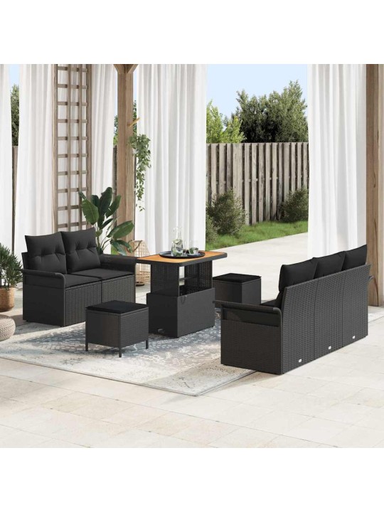 Dārza dīvānu komplekts ar spilvenu 8 pcs melna 90 x 55 x 71 cm