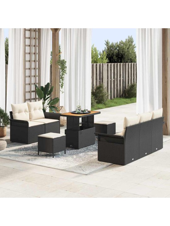 Dārza dīvānu komplekts 8 pcs melns un krēmkrāsa 90 x 55 x 71 cm