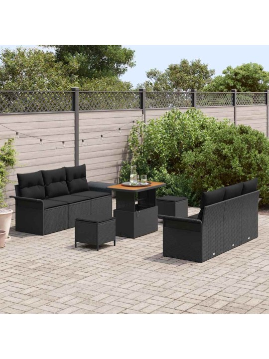 Dārza dīvānu komplekts ar spilvenu 9 pcs melna 90 x 55 x 71 cm