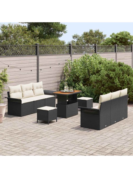 Dārza dīvānu komplekts 9 pcs melns un krēmkrāsa 90 x 55 x 71 cm