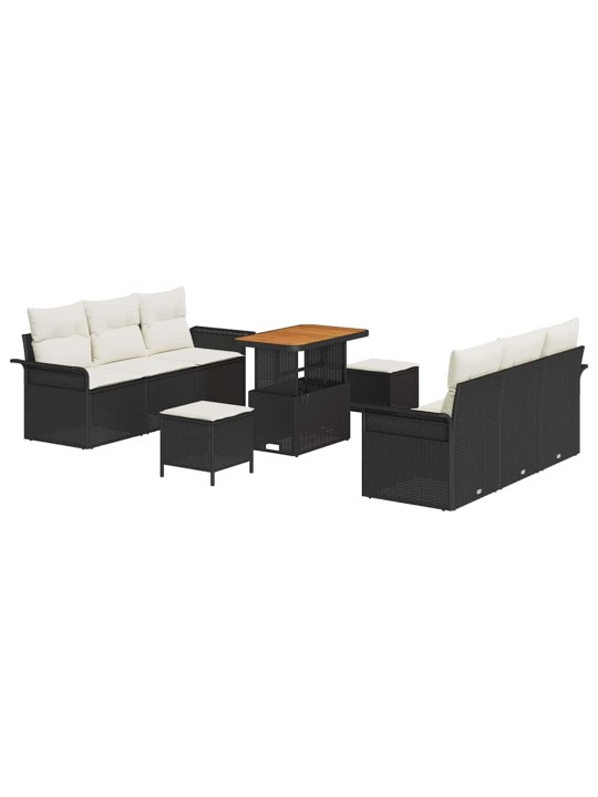Dārza dīvānu komplekts 9 pcs melns un krēmkrāsa 90 x 55 x 71 cm