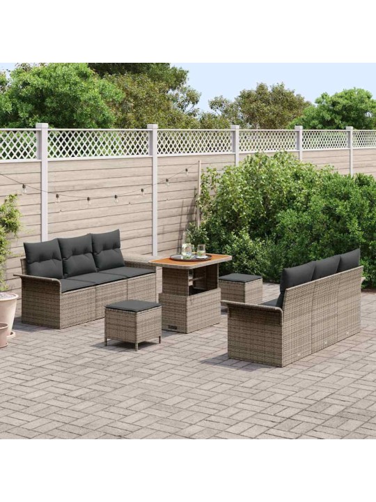Dārza dīvānu komplekts ar spilvenu 9 pcs pelēka 90 x 55 x 71 cm