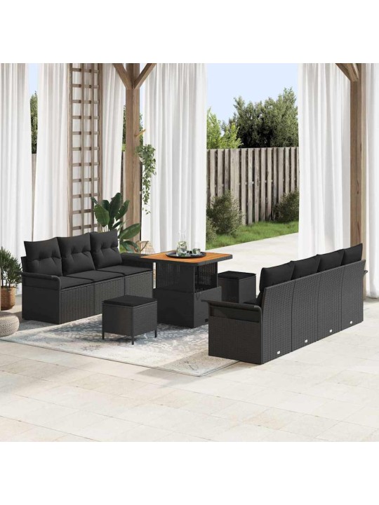 Dārza dīvānu komplekts ar spilvenu 10 pcs melna 80 x 80 x 71 cm