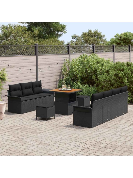 Dārza dīvānu komplekts ar spilvenu 10 pcs melna 80 x 80 x 71 cm