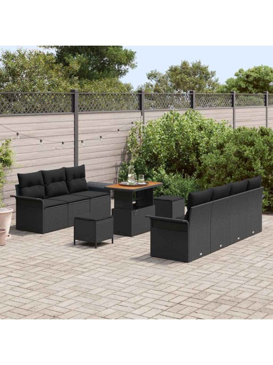 Dārza dīvānu komplekts ar spilvenu 10 pcs melna 90 x 55 x 71 cm
