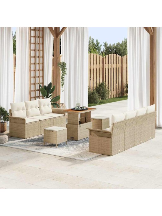 Dārza dīvānu komplekts 10 pcs bēšs un krēms 90 x 55 x 71 cm