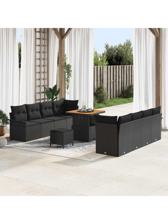 Dārza dīvānu komplekts ar spilvenu 11 pcs melna 80 x 80 x 71 cm