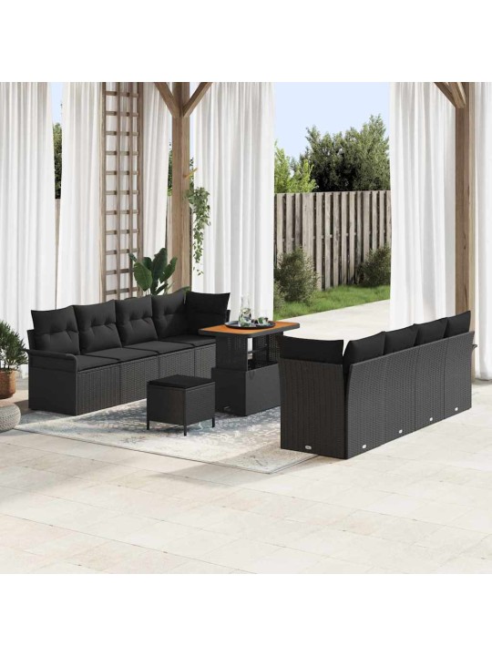 Dārza dīvānu komplekts ar spilvenu 11 pcs melna 90 x 55 x 71 cm